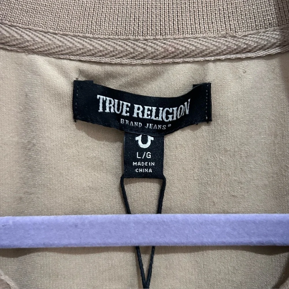 True Religion Tour Velour Track Jacket Men's L Tan Travertine Full Zip NWT
